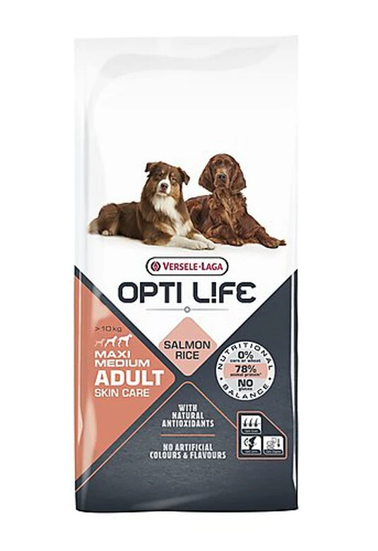 Opti Life - Croquettes Adult Skin Care Medium/Maxi Au Saumon Pour Chiens - 12,5Kg 1 Opti Life - Croquettes Adult Skin Care Medium/Maxi Au Saumon Pour Chiens - 12,5Kg